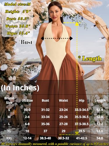 Image of ChiaoLezhee Deep V Neck Dress, Halter Maxi Dresses, Vacation Date Night, Sexy for Women Corset Flowy Wedding Guest Drop Waist