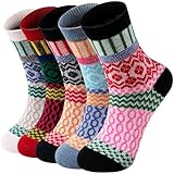 coclothy 5 Pairs Wool Socks for Women - Womens Wool Socks Winter Socks Warm Knit Wool Soft Vintage Casual Crew Socks