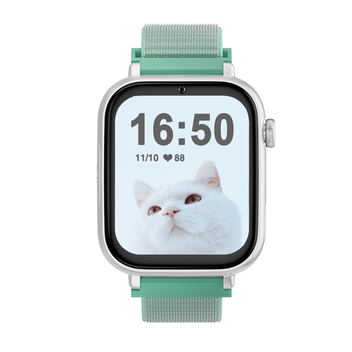 SaveFamily SaveWatch Plus 4G | Reloj Inteligente Niño con Localizador GPS, Llamada, Vídeo, Whatsapp, Música, Bluetooth, App Store | SIM Incluida - Esfera Blanca y Correa de Tela Verde