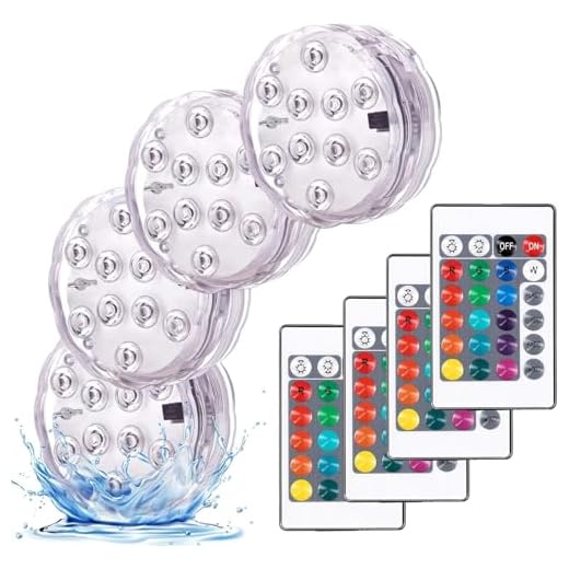 Lumières Paysage Coloré Décoratives Éclairage LED Étanche Lot de 4 lampes multicolores RGB submersibles avec télécommandes, idéal pour Aquarium Baignoire Piscine Jardin Milieu Aquatique