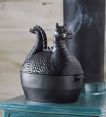 image for Plow & Hearth Dragon Wood Stove Steamer | Cast Iron Fireplace Humidifi