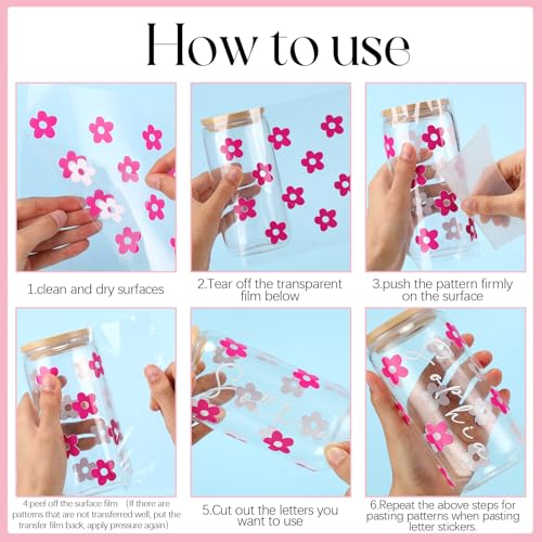 Image of Glenmal 8 Sheets UV Dtf Cup Wrap Transfer Stickers Gifts DIY Flower Daisy Personalized Letters Wrap Transfer Stickers for Women Nurse Glass Cups Bottle Wood Crafts Decals(Light Color)
