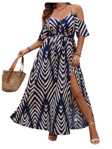 Floerns Women's Plus Size Cold Shoulder Short Sleeve Split Thigh Long Dress...