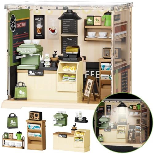 Image of Miniature Coffee Store DIY Kit | 90 PCS Mini House Building Set | LED Warm Light Model | Creative Desktop Decoration Toy for Kids & Adults