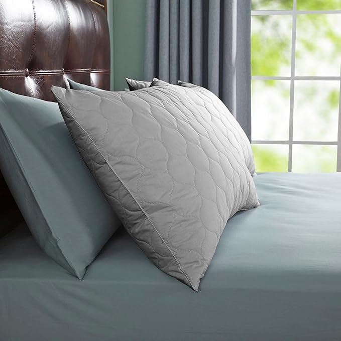 Image of LA VERNE Microfiber Virgin Microfibre Blown Technology Filled Luxurious Anti Bacterial Cloth Sleeping Pillow Pack of 2 (27X16 Inch) (2, Greyy, 27.5X17)