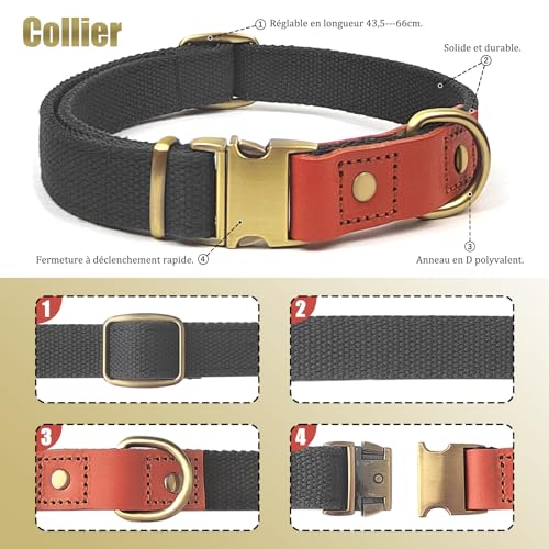 QRDA Dog Collar and Lead Set Blue-Black Personalized Collar Adjustable Tactical Belt for Small Dogs Medium Large Dogs L - Image 2