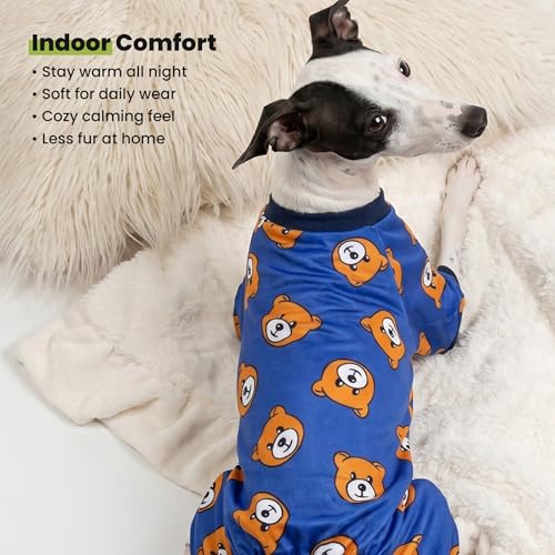 Image of Fitwarm Cute Bear Dog Pajamas, Dog Clothes for Small Dogs Boy Girl, Fleece Pet Onesie with Feet, Royal Blue, Brown, XS