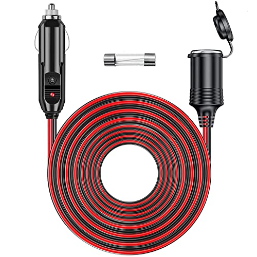 12V/24V Heavy Duty Cigarette Lighter Extension Cord 13.1FT/4M 15A with LED Light for Car Vehicle Tire Pump Air Compressor Refrigerator Car Vacuums Coffee Maker etc. 1 Spare Fuse 2 Years Warranty