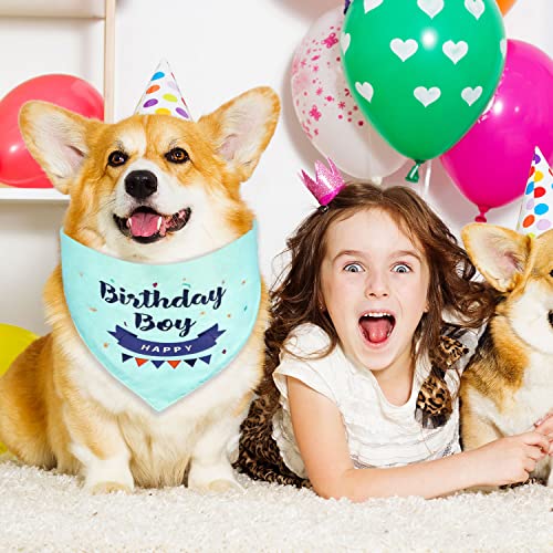 Hunde-Geburtstags-Bandana, Hunde-Bandana für Geburtstage, dreieckiger Schal für Jungen, Hunde, Haustiere, Geburtstagsparty-Zubehör, Happy Birthday-Bandana für kleine, mittelgroße Jungen (blau-grün)