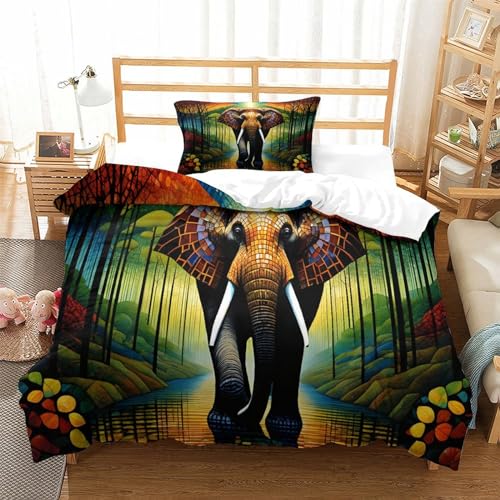 Housse de couette éléphant 3D 135x200cm avec taies d'oreiller pour lit single - 3