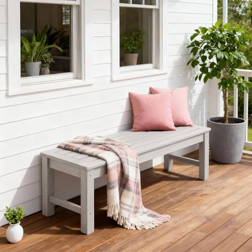 Image of Psilvam 47 inch Backless HDPE Outdoor Bench for 2-Person, 700 LBS Capacity,Grey