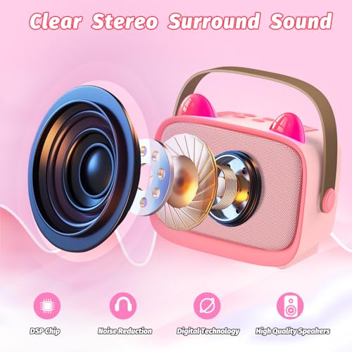 Image of Mini Karaoke Machine Toys Gifts,Kids Portable MP3 Player with 2 Wireless Microphone and LED,Christmas Birthday Gifts for Girls Boys 3 4 5 6 7 8+ Year Old (Pink)