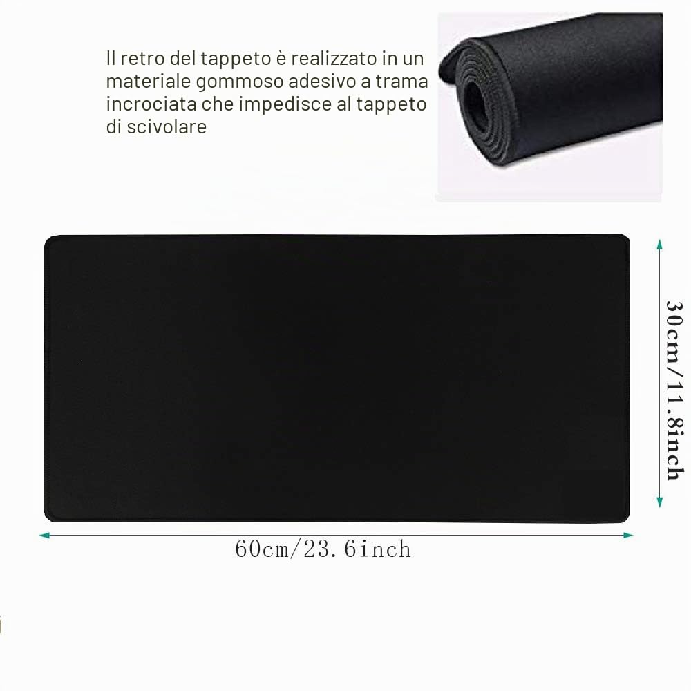 Tappetino per mouse da gioco XXL 600 x 300 mm base in gomma