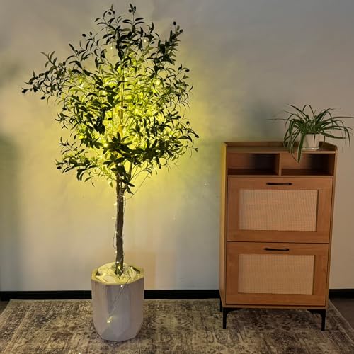 YOLEO 6FT Tall Artificial Olive Tree Faux Silk Plant for Home Office Indoor Decor Fake Olive Tree with Lifelike Olive Leaves