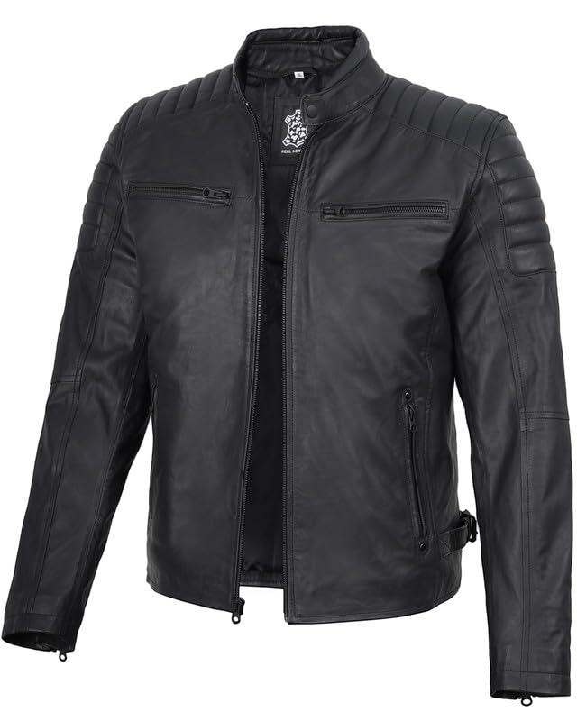 Image of Blingsoul Real Lambskin Leather Jacket Men - Cafe Racer Style Premium Men's Leather Jacket