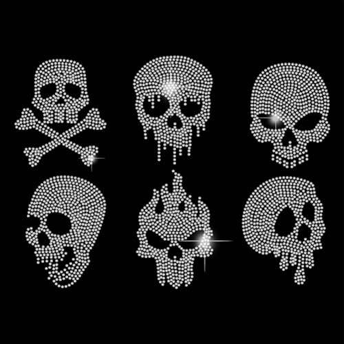 Camiseta de calavera pequeña con cristales de Halloween brillantes termoadhesivos 2