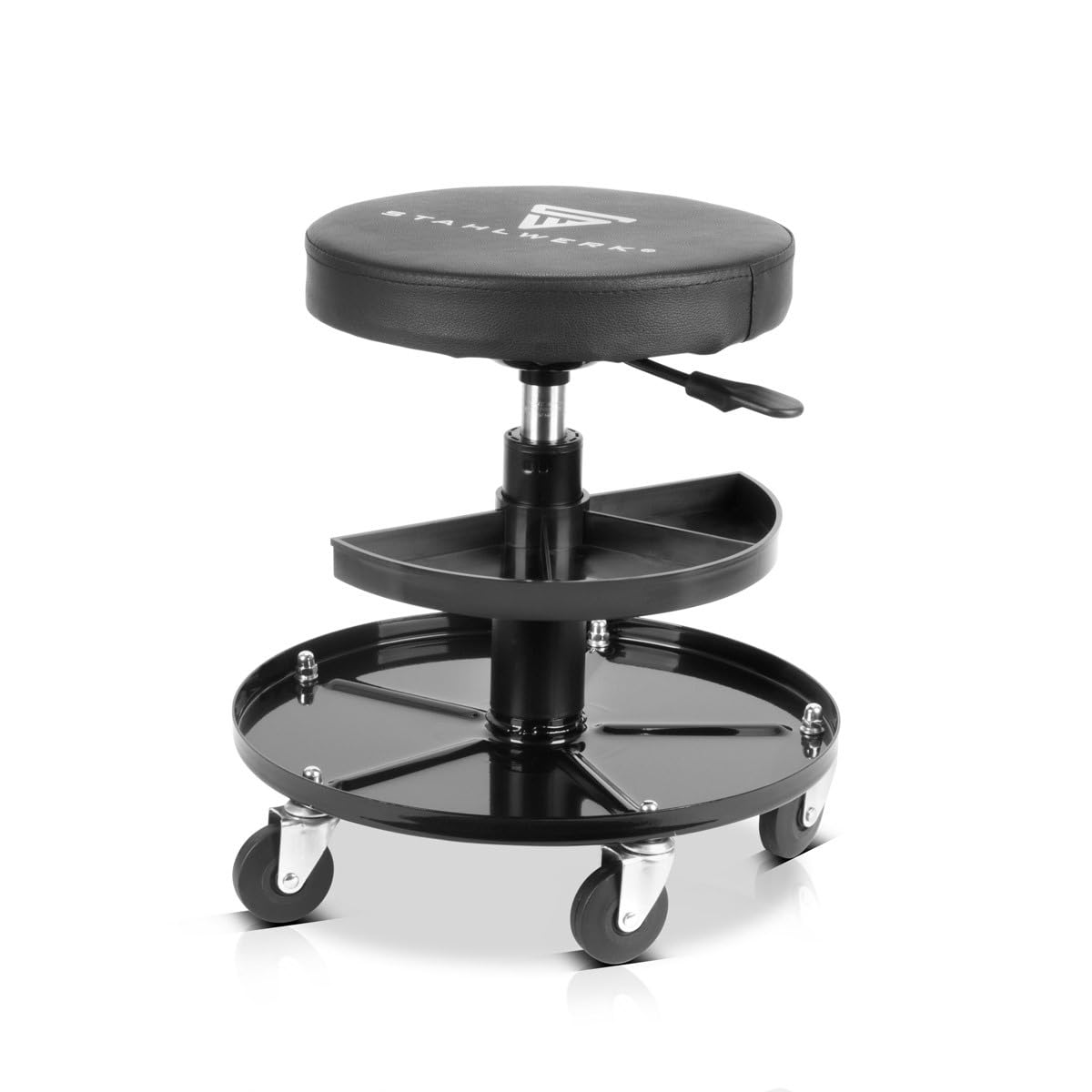 STAHLWERK WRH-295 ST Tabouret d'atelier pivotant avec roulettes pivotantes et compartiments de rangement réglables en hauteur Capacité de charge de 130 kg