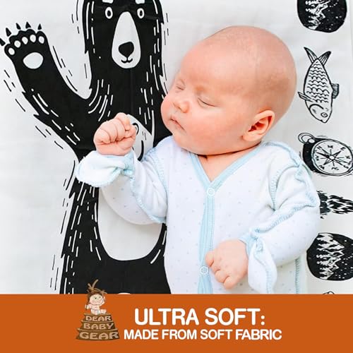 Image of Dear Baby Gear Bears Deluxe Baby Blanket - Reversible, Milestone & Newborn Gifts for Girls and Boys - Bear with Fish - Reversible with Bears, Fish, Fires on White - 40 inch x 30 inch