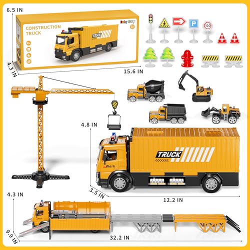 Image of Carrier Truck Race Track Boy Toddlers Toys, Truck Toys for Toddlers 3-5 5-7, Toy Transport Car with Tower Crane Light & Sound, Excavators Cars Gifts for Age 3 4 5 6 7 Years Old Boys Girls