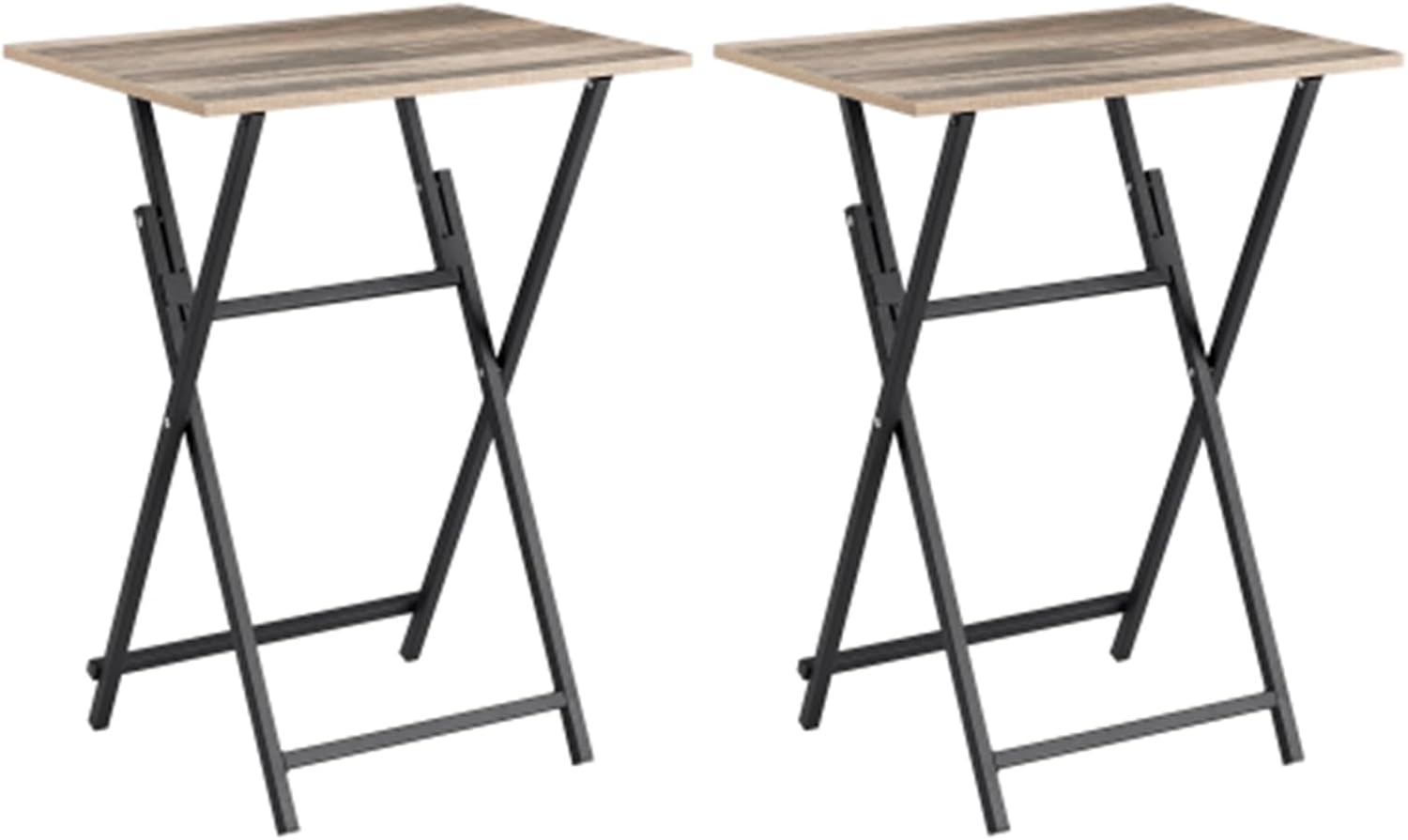 2-Piece Folding TV Tray Table, Side Table for Small Space, Industrial Snack Tables for Eating at Couch, Stable Metal Frame, Easy Assembly, Space Saving, Rustic （Brown ）