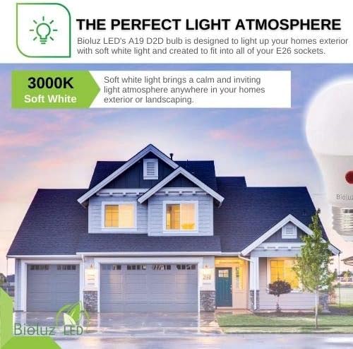 Bioluz LED 3 Pack Dusk to Dawn A19 Bulb Auto On/Off 60W Replacement 9W Photocell Photosensor Instant ON and 3 Min Delay Off 3000K Soft White Indoor/Outdoor Lighting Lamp Garage Hallway Yard Porch UL