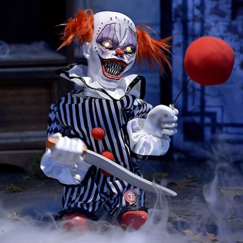 Tekky Toys Animated Scary Clown Halloween Decoration and Prop, 7 1/2