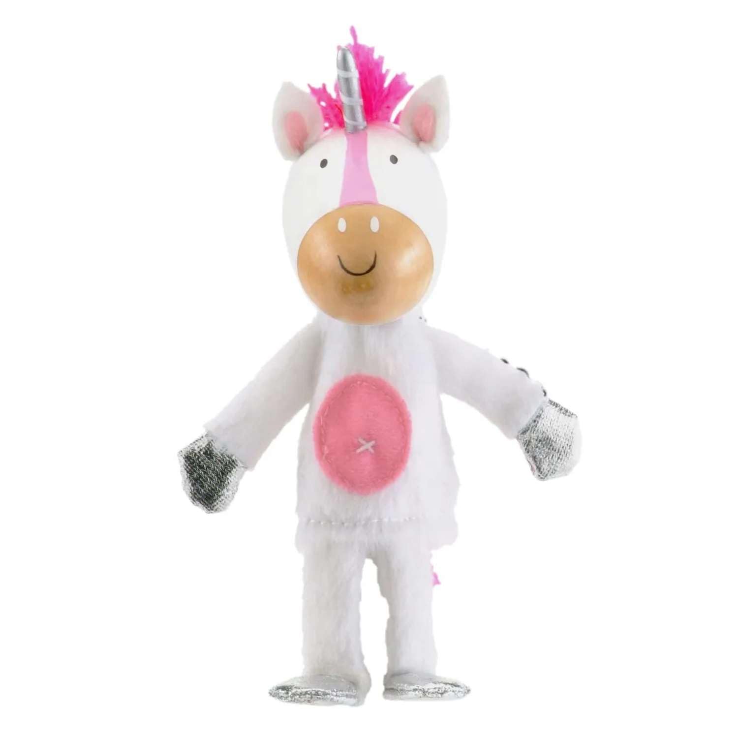 Fiesta Crafts Unicorn Finger Puppet for Kids – Fabric Interactive Unicorn Toy with Wooden Head for Role Play, Creativity & Sensory Skills - Gift for 3 Year Old Boys & Girls to 9 years old