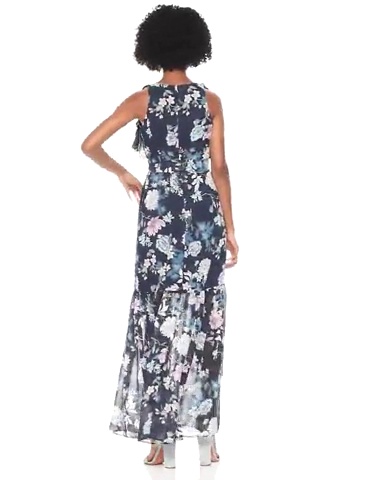 Vince Camuto Women's Floral Chiffon Ruffle Maxi, Navy, 4 at Amazon Women's  Clothing store