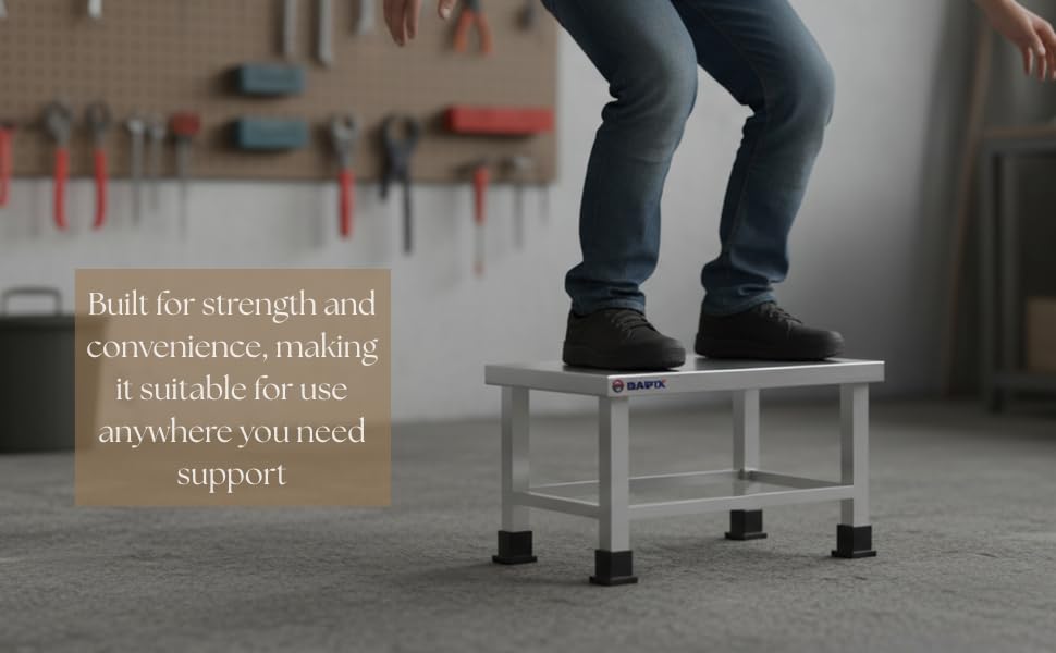 Image of MILAD SAIFIX Stainless Steel Small Stool for Home, Kitchen, Bathroom & Living Room | Heavy Duty Rust Proof | Multipurpose Sitting & Utility Stool | Durable & Stable Design (40 L x 25 W x 25 H CM's)