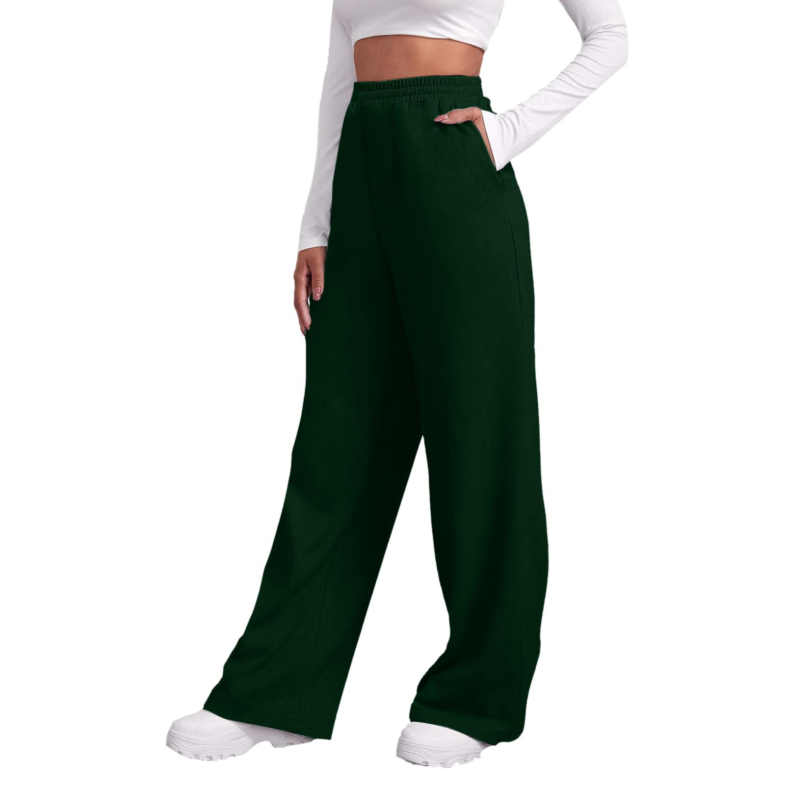 Women’s Fleece Lined Sweatpants Wide Straight Leg Pants Bottom Sweatpants  Joggers Pants Workout High Waisted Yoga Pants with Pockets Clothes Women