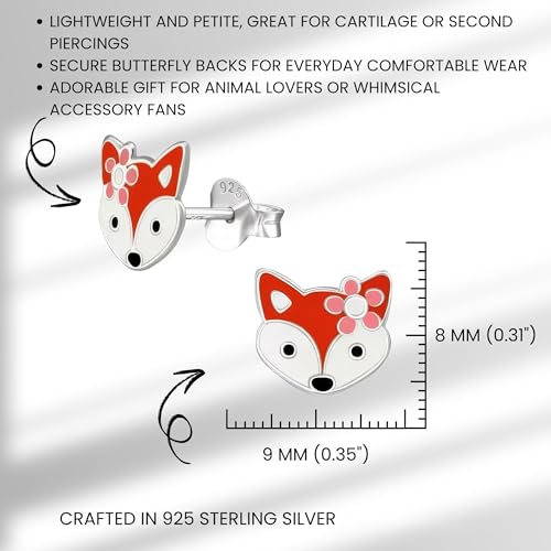 Fox 925 Sterling Silver Stud Earrings, Dainty Piercing Jewelry2