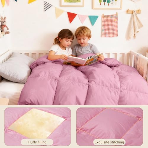 Image of ZPECC Toddler Goose Down Comforter, 41x48 Hypoallergenic Baby Duvet Insert, Soft Lightweight All Season Quilt Blanket for Crib Daycare Stroller Pink