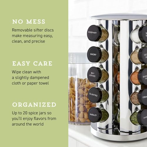 Kamenstein 20 Jar Revolving Countertop Spice Rack with Spices Included, FREE Spice Refills for 5 Years, Polished Stainless Steel with Black Caps, 30020 - Image 7