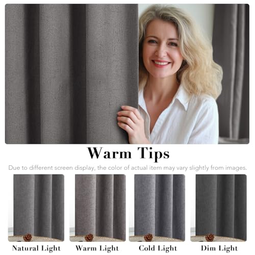 Image of H.VERSAILTEX Linen Blackout Curtains Durable Thick Textured Linen Look 100% Blackout Patio Door Curtain Anti Rust Grommet Extra Wide Sliding Door Curtain Panel, W100 x L108 inch - Grey