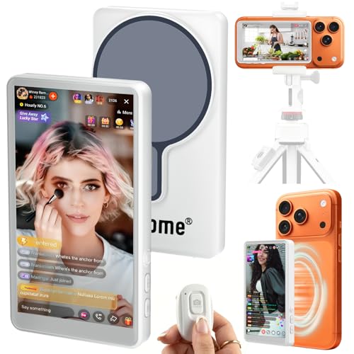 4K Magnetic Selfie Monitor Screen for iPhone & Android,No Delay,Built-in Speaker,Real-Time Screen Sharing,1080p Selfie Monitor for Video Recording, YouTube, TikTok, Live Stream, Cooking, Vlog