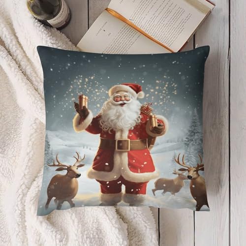 Housses de coussin Père Noël double face en peluche carrées pour salon - 5