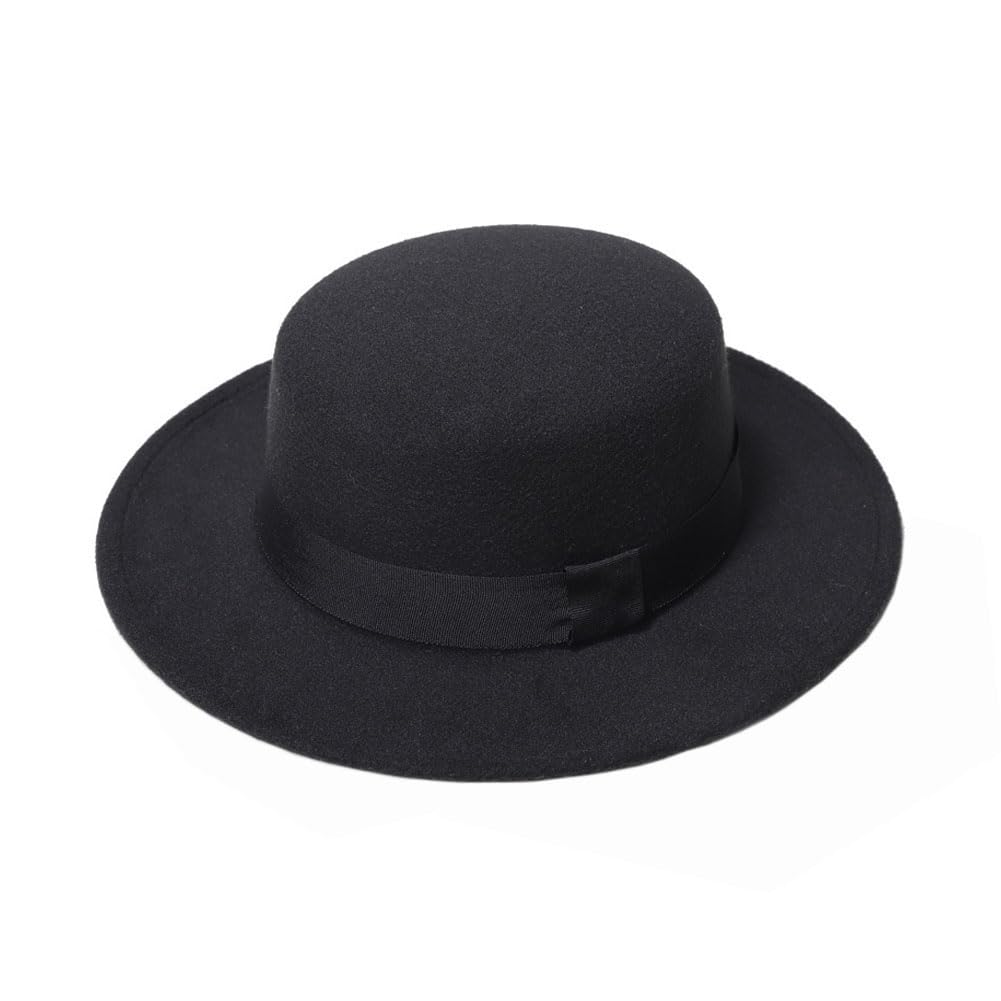 Unisex Felt Fedora Wide Brim Hat Classic Flat Top Hat with Simple Square Ribbon Panama Hat Trilby Church Derby Cap for Performance Party Show Cosplay Wedding Daily Life