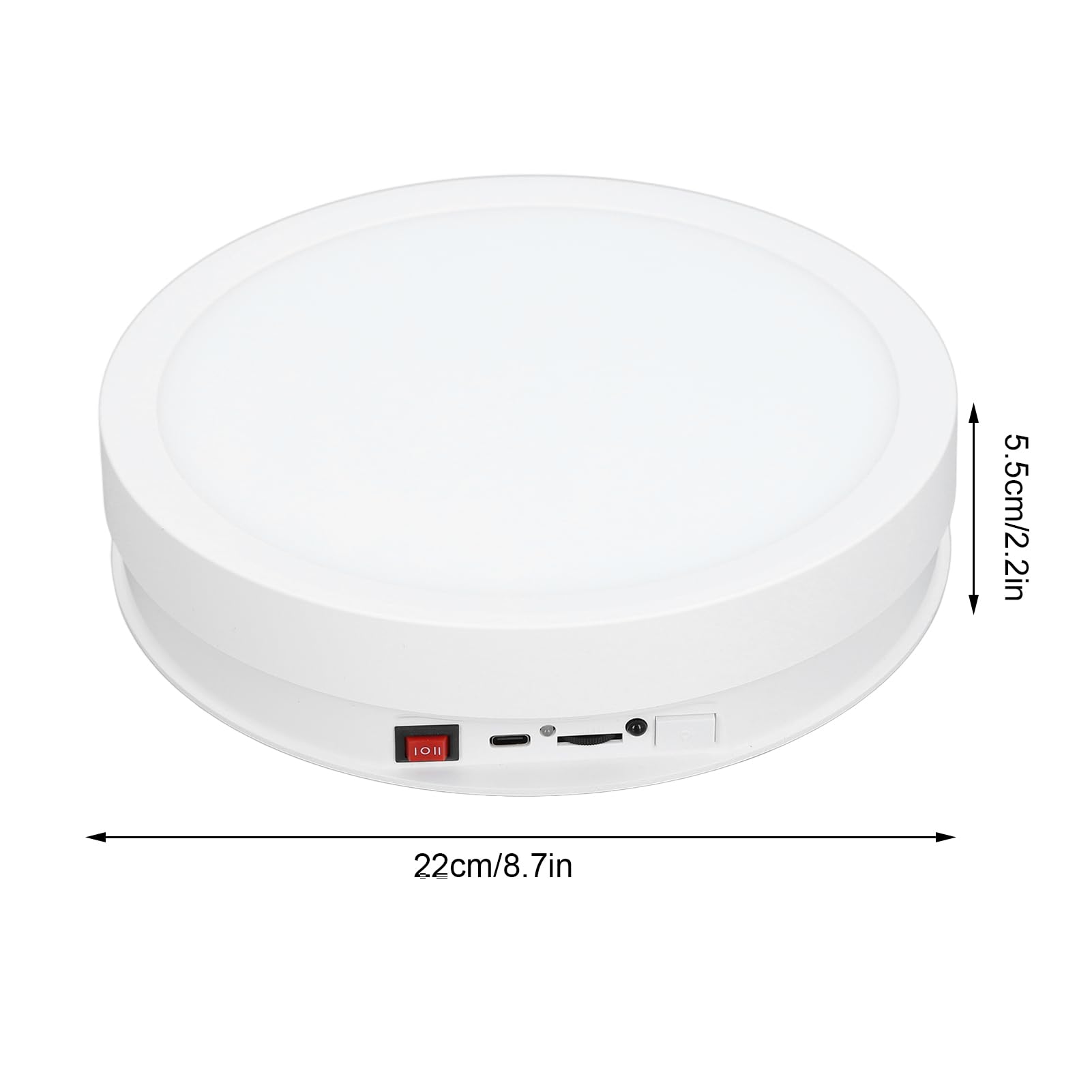 Soporte de Exhibición Giratorio de 360 ​​Grados, Plato Giratorio Automático para Fotografía, Velocidad Y Dirección Ajustable, Plato Giratorio Eléctrico de 22 Cm con Alimentación USB(Blanco)