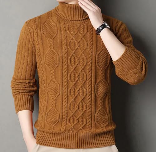 Men’S Cashmere Turtleneck Pullover Sweater Solid Twisted Pattern Thick Warm Casual Style Long Sleeve Jumper Top3