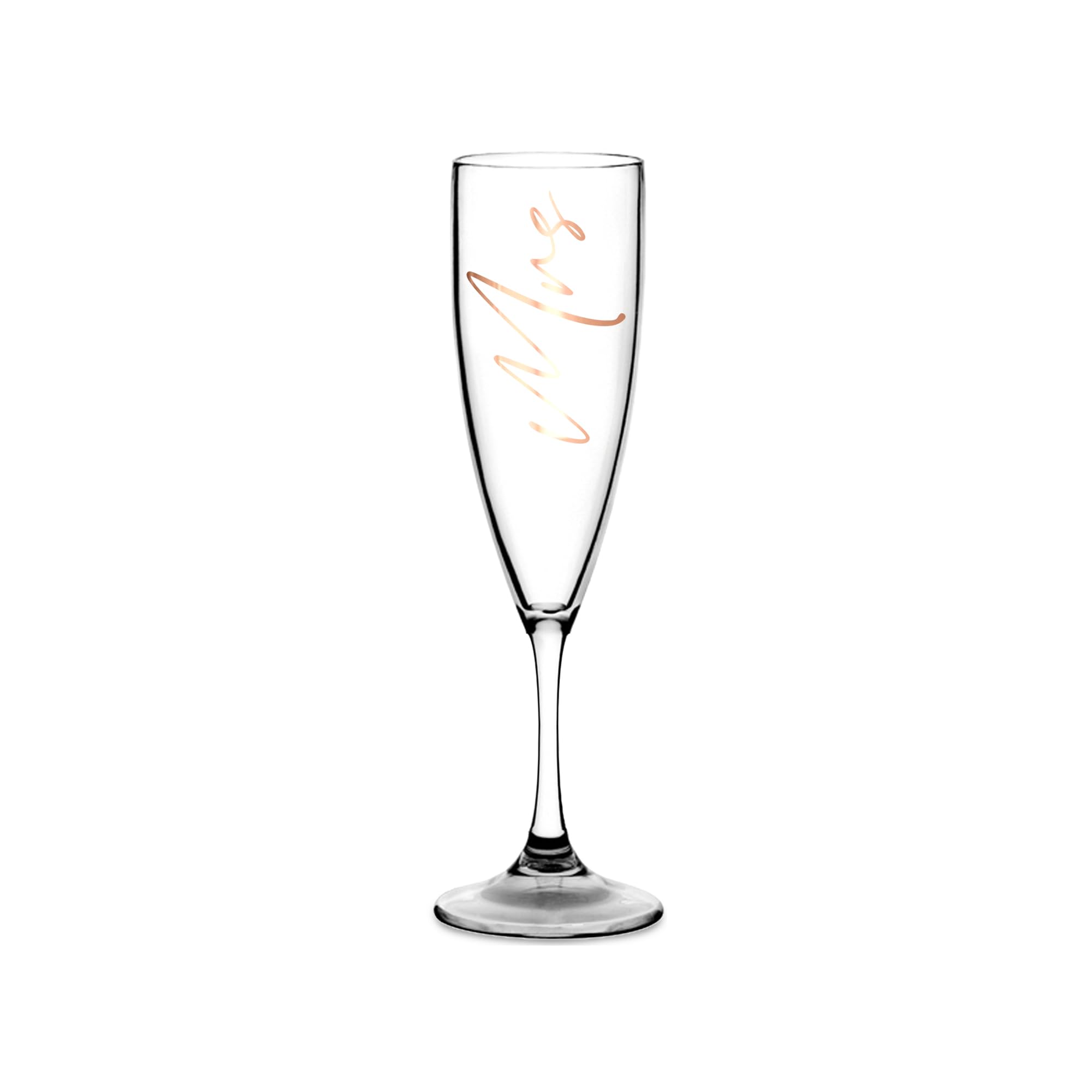 Print Maniacs Champagne Premium Clear Flute Glass Bride Groom Mr Mrs Wedding Maid Honour Wine Cocktail Prosecco Celebrations Gift (Copper, Mrs)