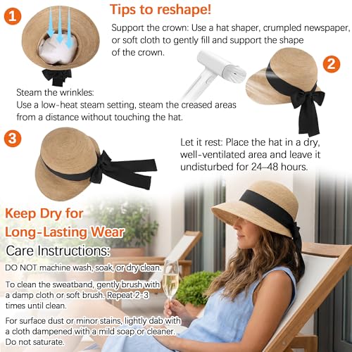 Sombrero de rafia con cinta ancha para mujer miniatura 6