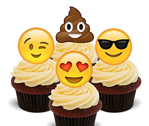 Made4You Emoji Edible Cupcake Toppers - Stand-up Wafer Cake Decorations (Pack of 12)