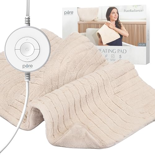 Image of Pure Enrichment PureRadiance Luxury Heating Pad for Cramps, Back, Neck, & Shoulder Pain Relief, Patented Design, Soft Faux Fur & Micromink, 6 Heat Settings, Machine Washable, 12 inchx24 inch (Golden Sands)