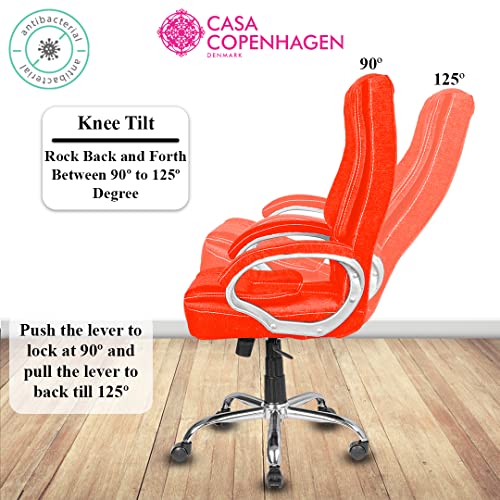 Image of Casa Copenhagen Zurich Collection Designed in Denmark,High-Back Imported Anti - Bacterial Fabric Home & Office Ergonomic Chair with Advanced Mechanism, Luxurious Seating & Arm-Rest - Orange Mania