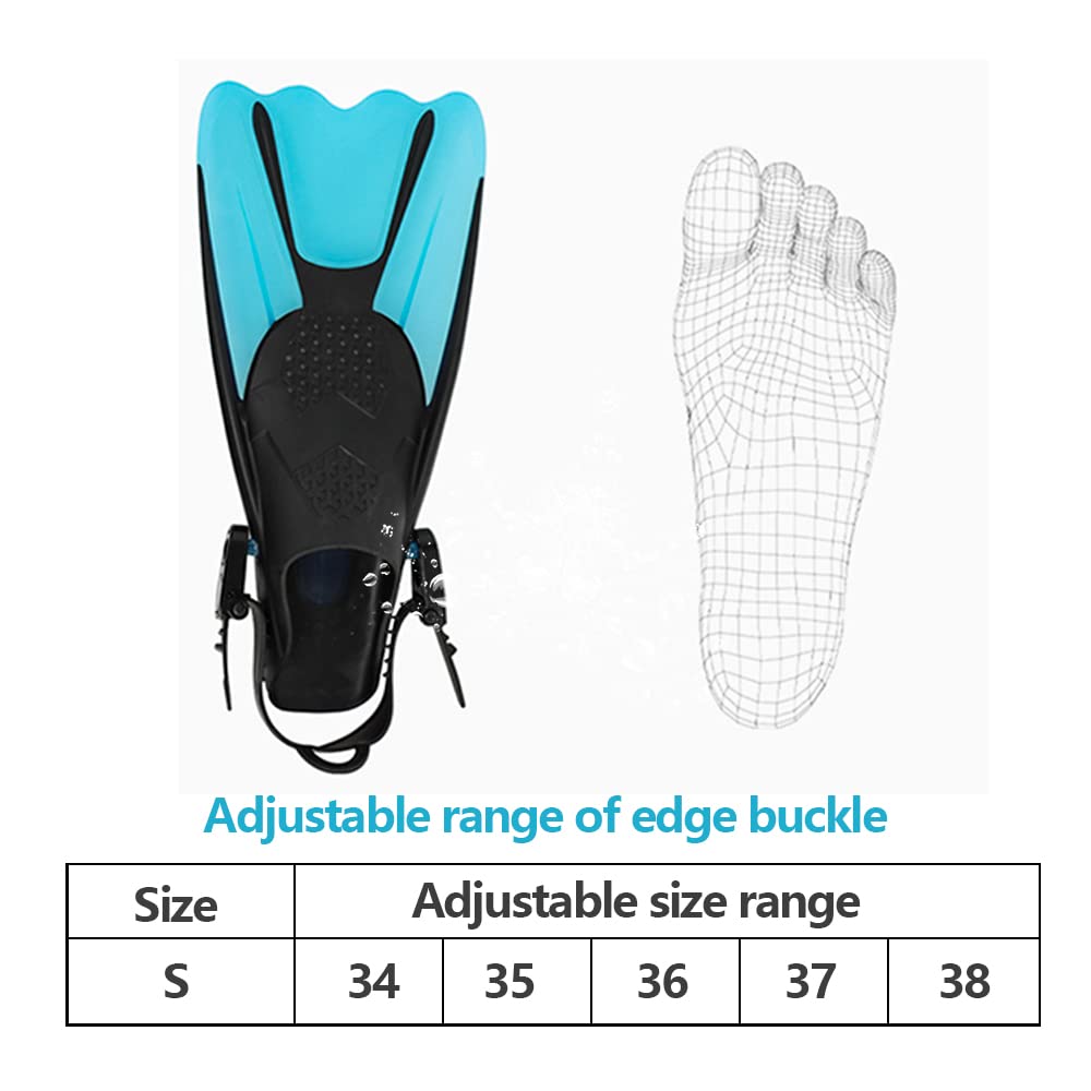 Schnorchelflossen, Verstellbare Flossen mit Tasche Unisex Taucherflossen Gr.34-38 Kurze Schwimmflossen für Erwachsene und Kinder zum Schnorcheln, Schwimmen und Tauchen