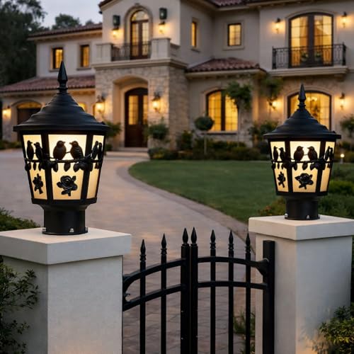 Image of Premium 2019 Bird & Rose Cut Design Outdoor Waterproof Decorative Gate Light for Villa Entrance Gate /Post Light for Home Entrance, Driveway & Landscape Decor(Pack of 2)
