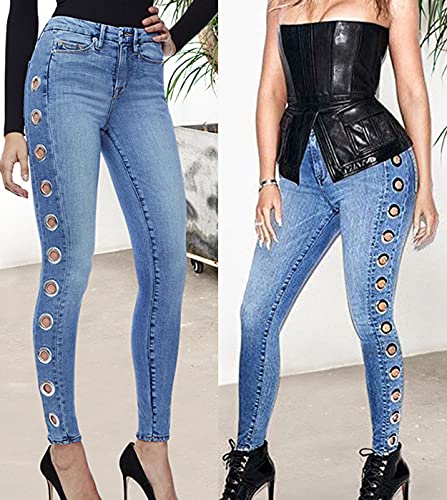 ebossy Women's Stylish Lace-Up Side Split Skinny Fit Stretch Ankle Jean Pants3