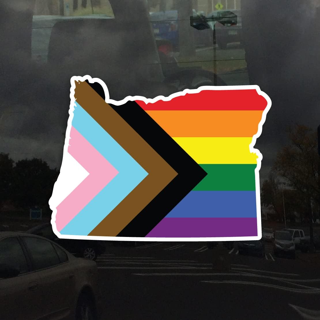 Applicable Pun Oregon State Progress Pride Flag - Vibrant Static Cling Window Cling - 5 inch image 2