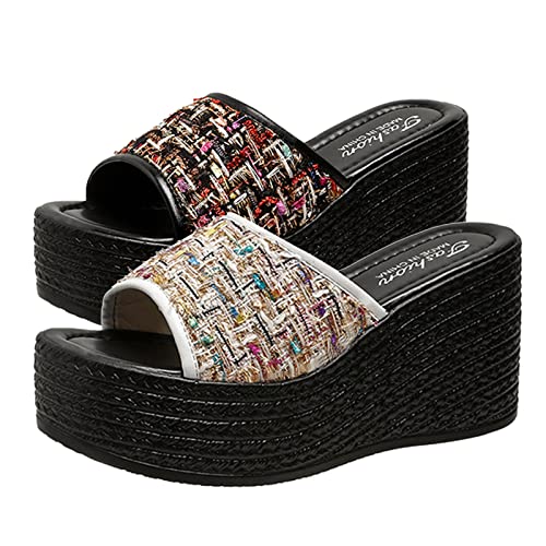 Slide compensées femme été pantoufles à plateforme et mules plates