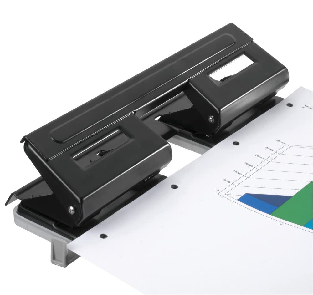 Herlitz 4-Hole Punch with Adjustable Paper Guide - Black